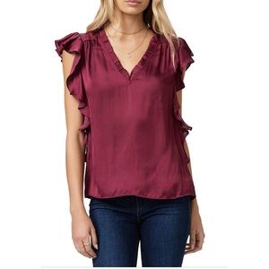 Paige Red Burgundy Sangria Genie Ruffle Blouse Top - Size XS